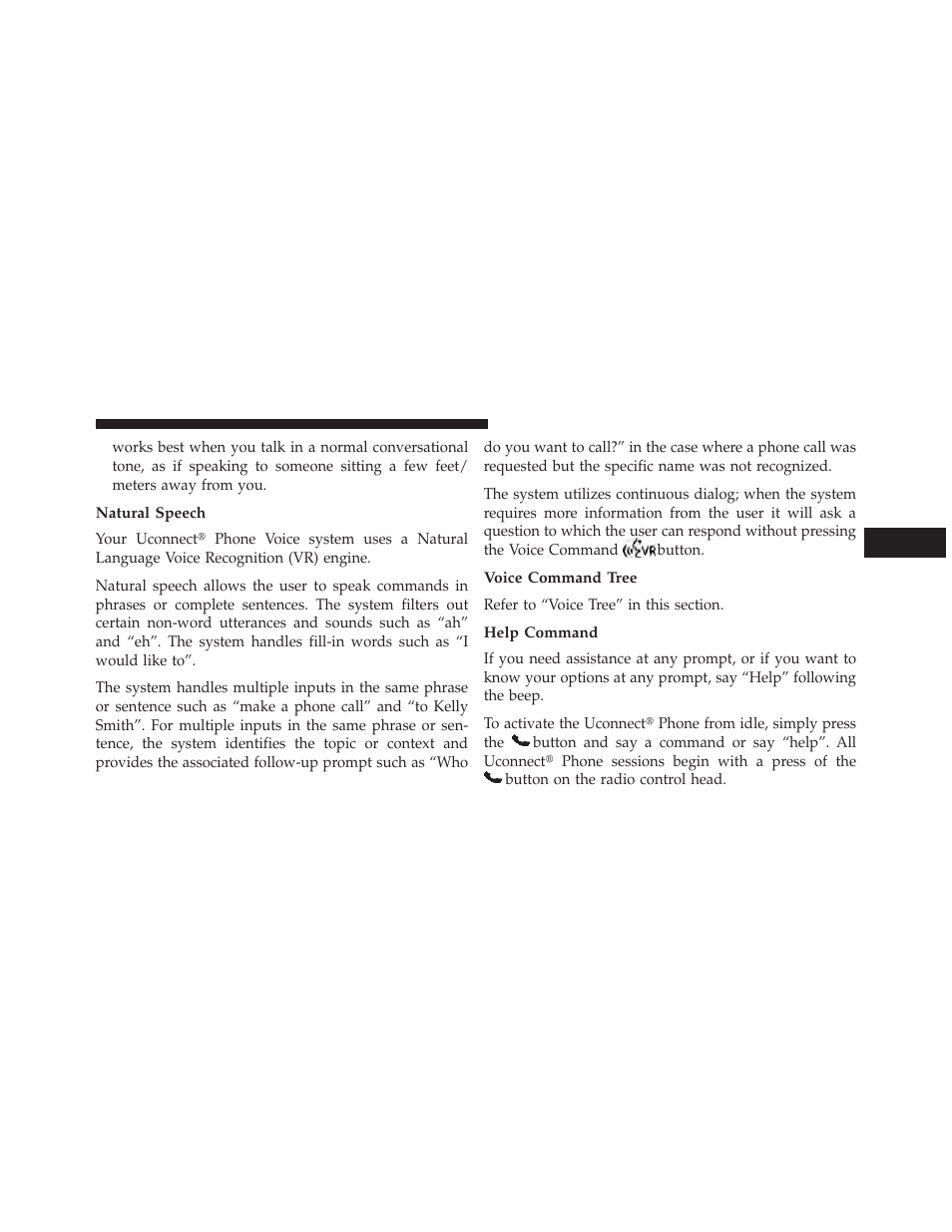 Natural speech, Voice command tree, Help command | Dodge 2013 Charger User Manual | Page 129 / 622