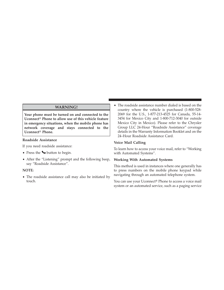 Roadside assistance, Voice mail calling, Working with automated systems | Dodge 2013 Charger User Manual | Page 170 / 622