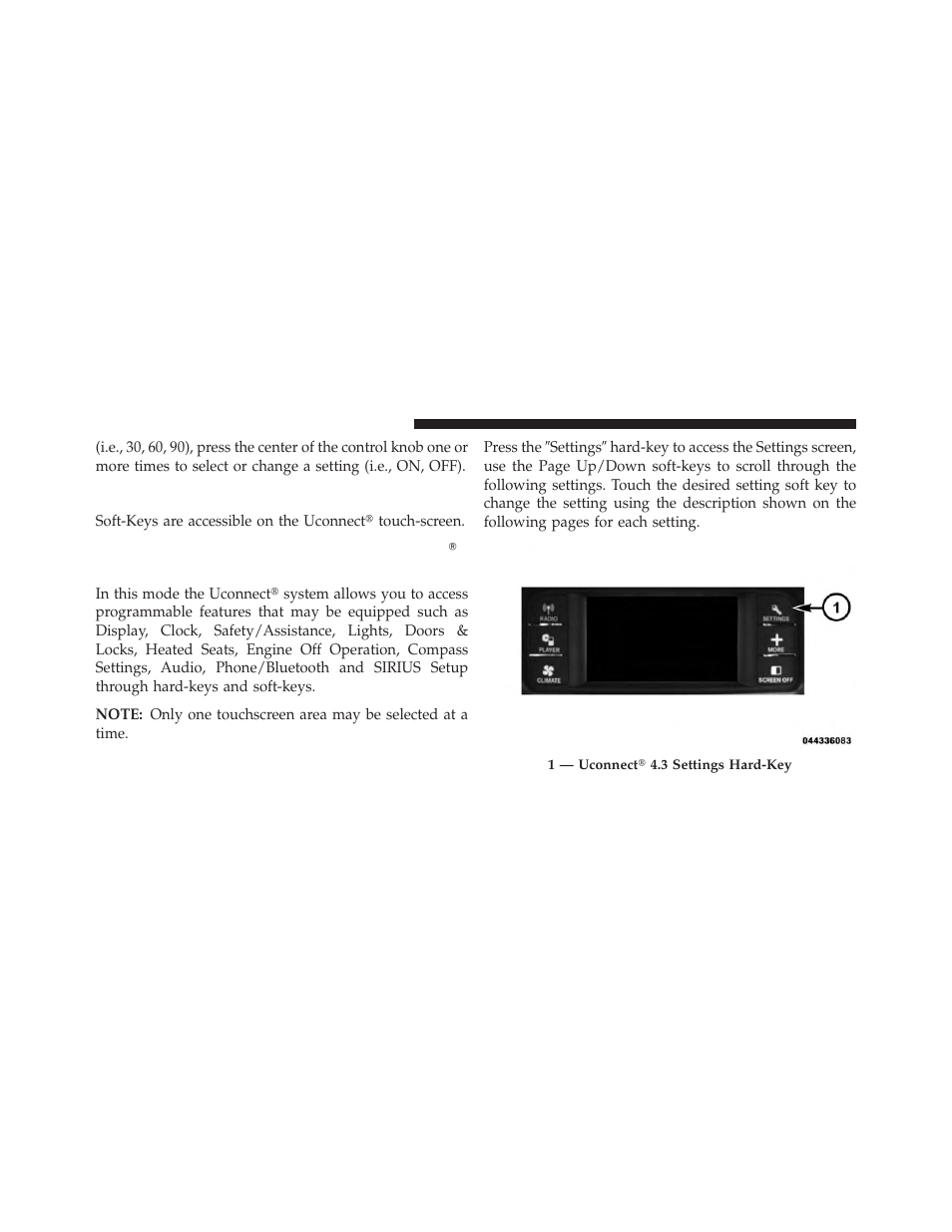 Soft-keys, Customer programmable features, Uconnect | 3 settings | Dodge 2013 Charger User Manual | Page 340 / 622