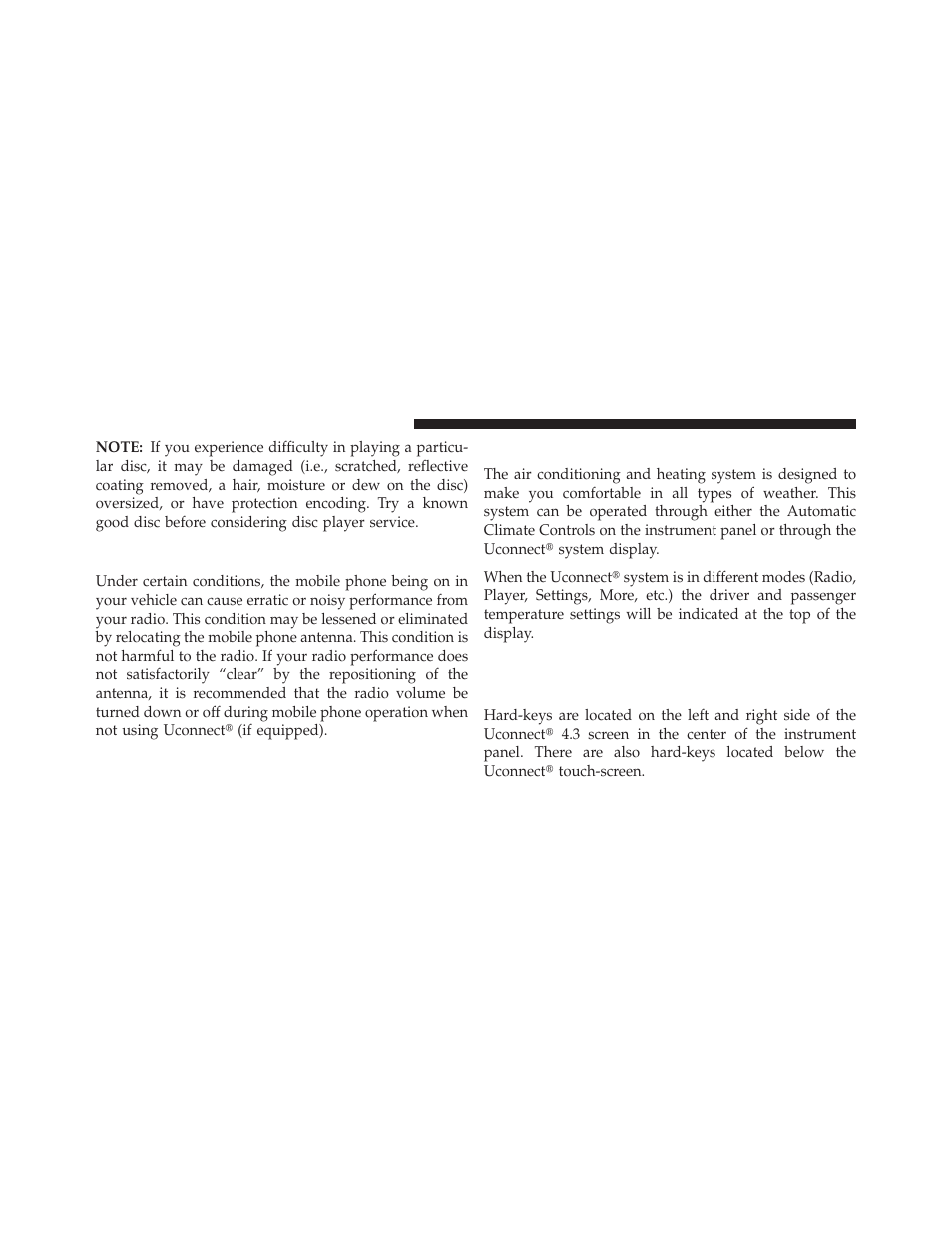 Radio operation and mobile phones, Climate controls, General overview | Hard-keys | Dodge 2013 Charger User Manual | Page 372 / 622