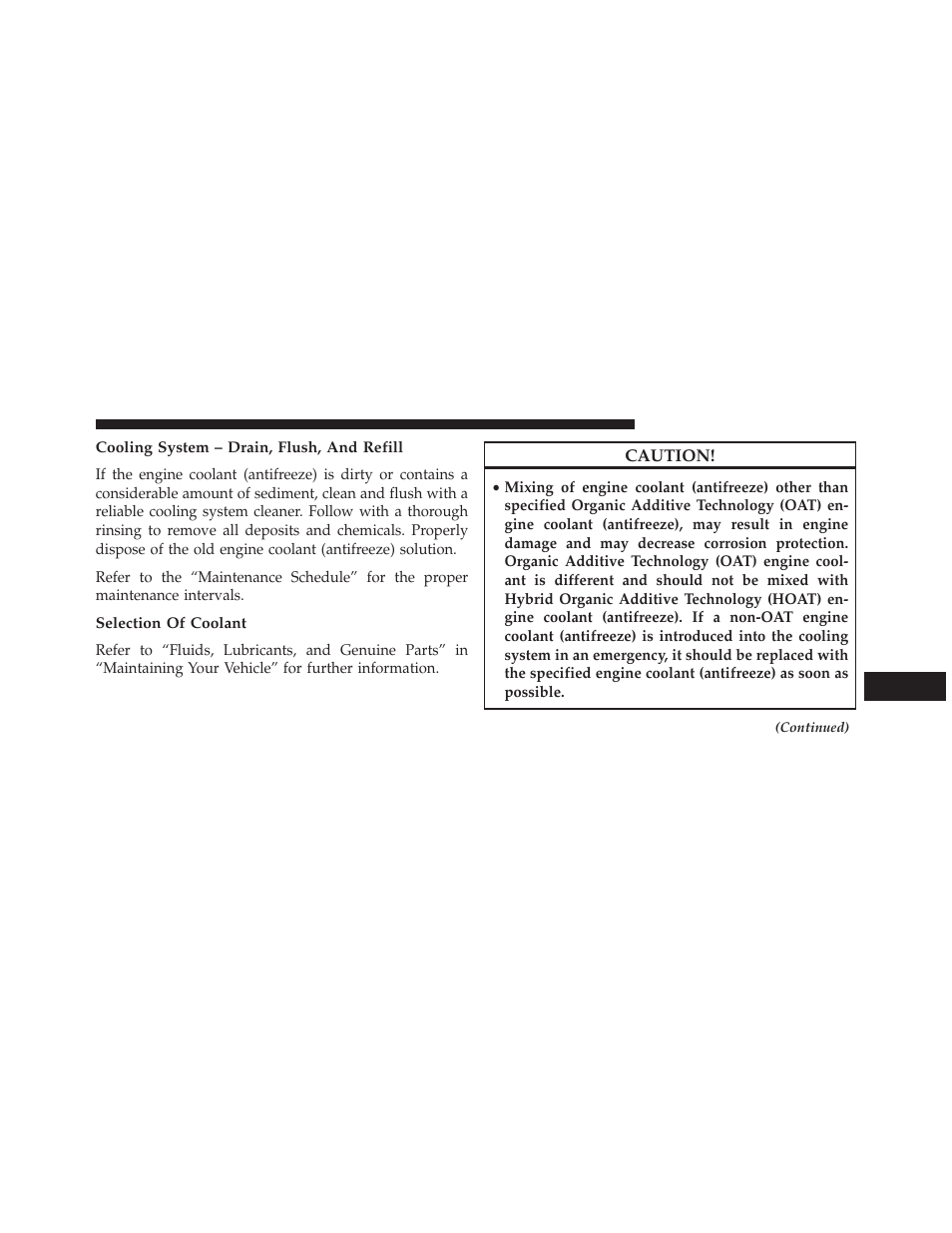 Cooling system – drain, flush, and refill, Selection of coolant | Dodge 2013 Charger User Manual | Page 547 / 622