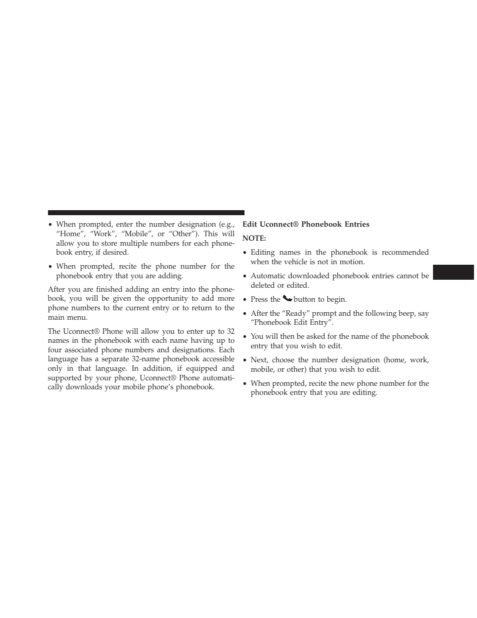 Edit uconnect® phonebook entries | Dodge 2013 Challenger SRT8 User Manual | Page 119 / 512