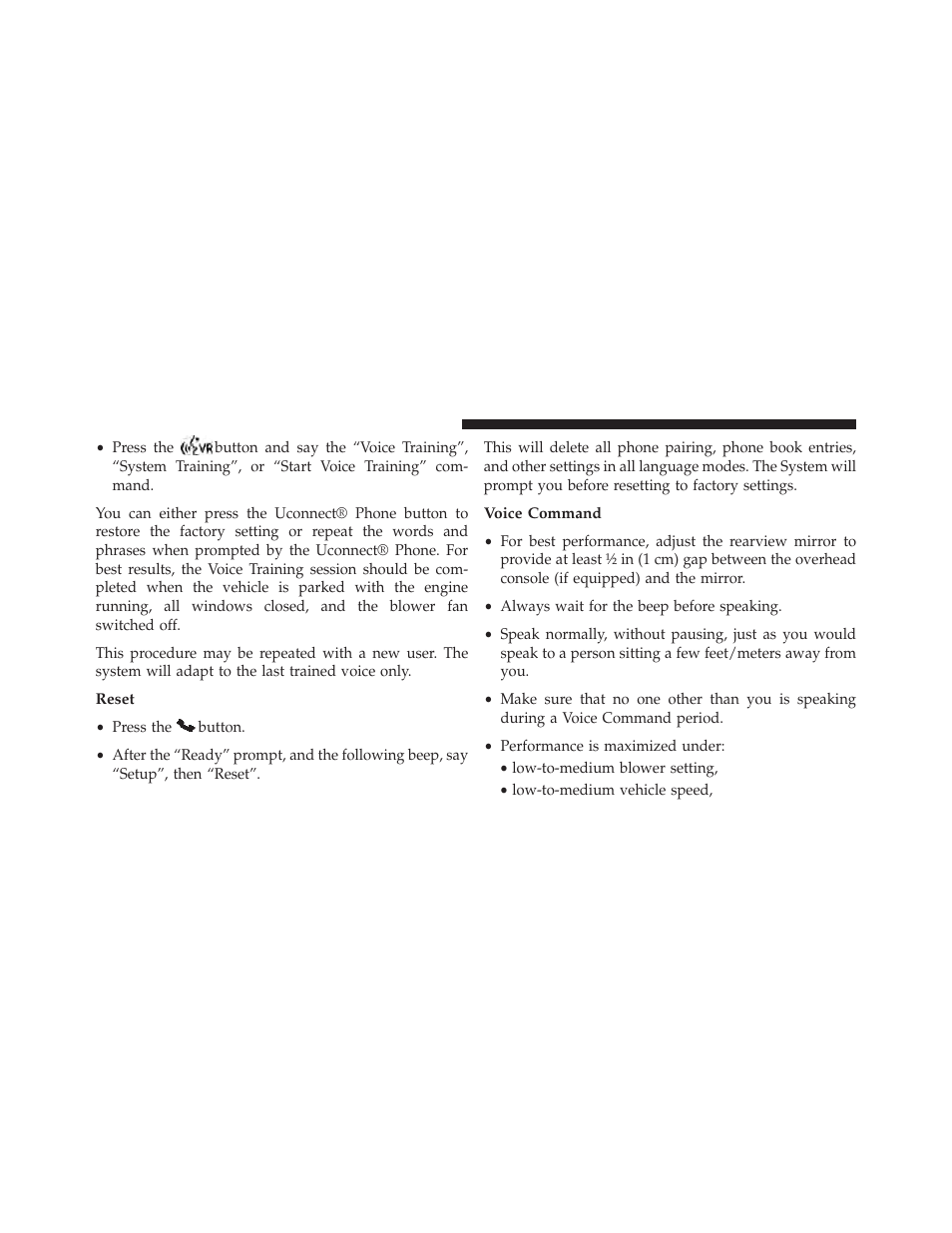 Reset, Voice command | Dodge 2013 Challenger SRT8 User Manual | Page 132 / 512