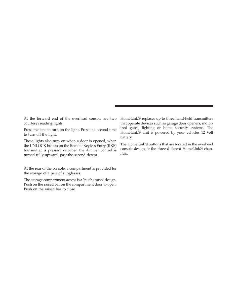 Courtesy/reading lights, Sunglasses storage, Garage door opener — if equipped | Dodge 2013 Challenger SRT8 User Manual | Page 184 / 512
