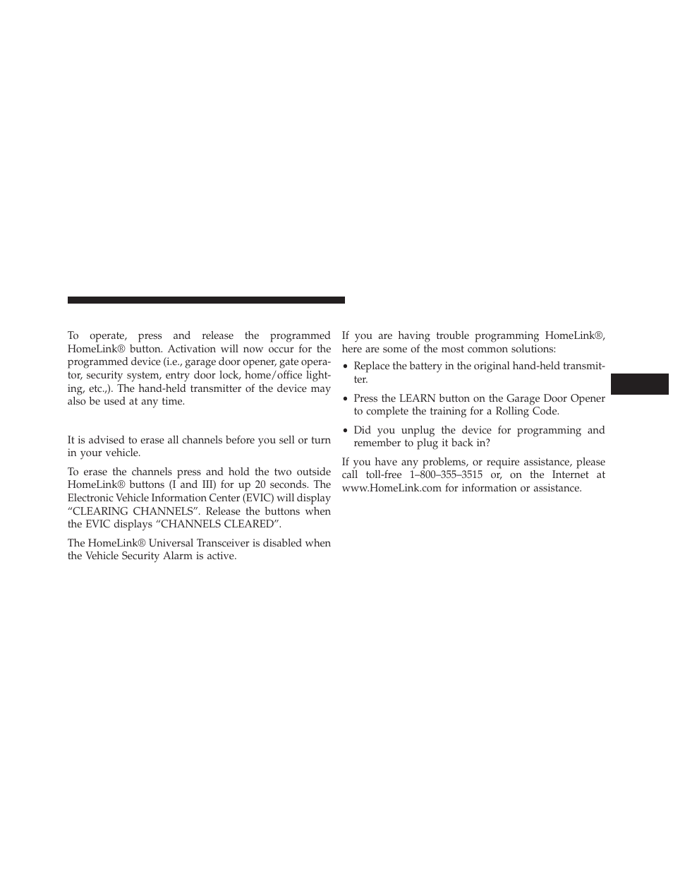 Using homelink, Security, Troubleshooting tips | Dodge 2013 Challenger SRT8 User Manual | Page 191 / 512