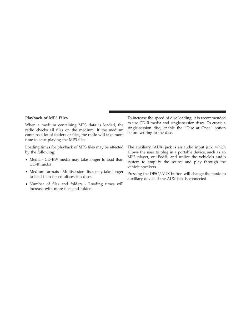 Playback of mp3 files, Operation instructions - auxiliary mode | Dodge 2013 Challenger SRT8 User Manual | Page 248 / 512