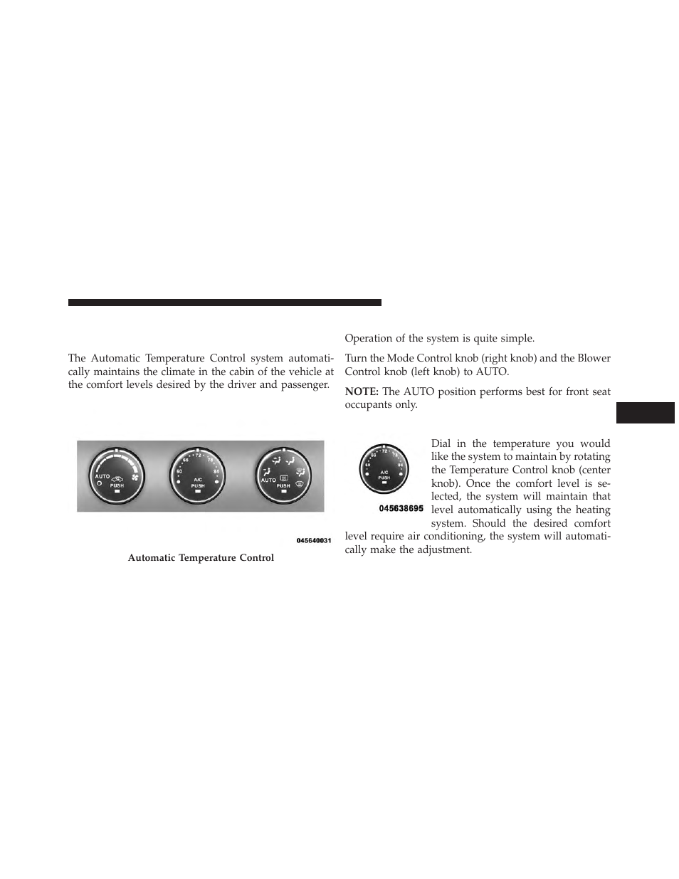 Climate controls, Automatic temperature control (atc), Automatic operation | Dodge 2013 Challenger SRT8 User Manual | Page 277 / 512