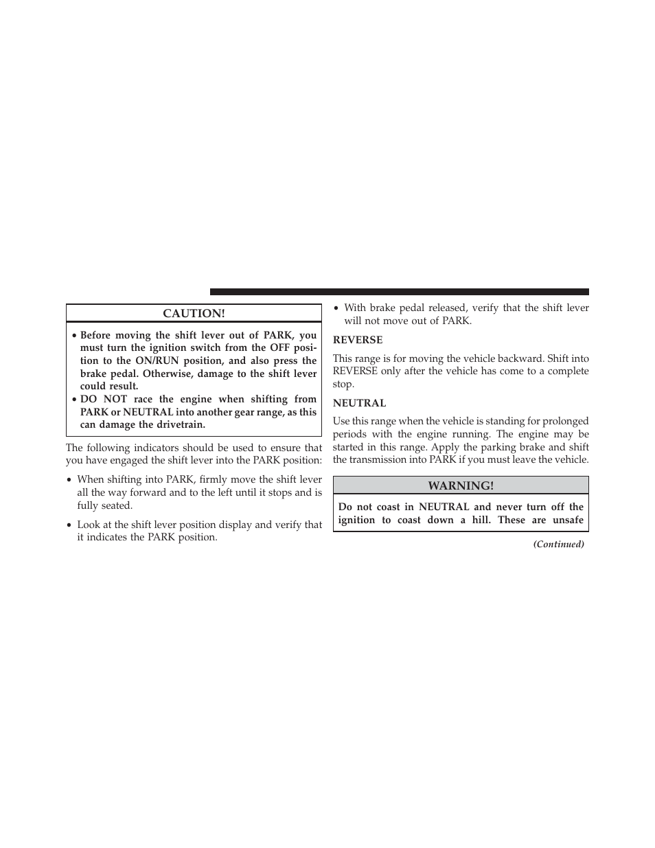Reverse, Neutral | Dodge 2013 Challenger SRT8 User Manual | Page 310 / 512