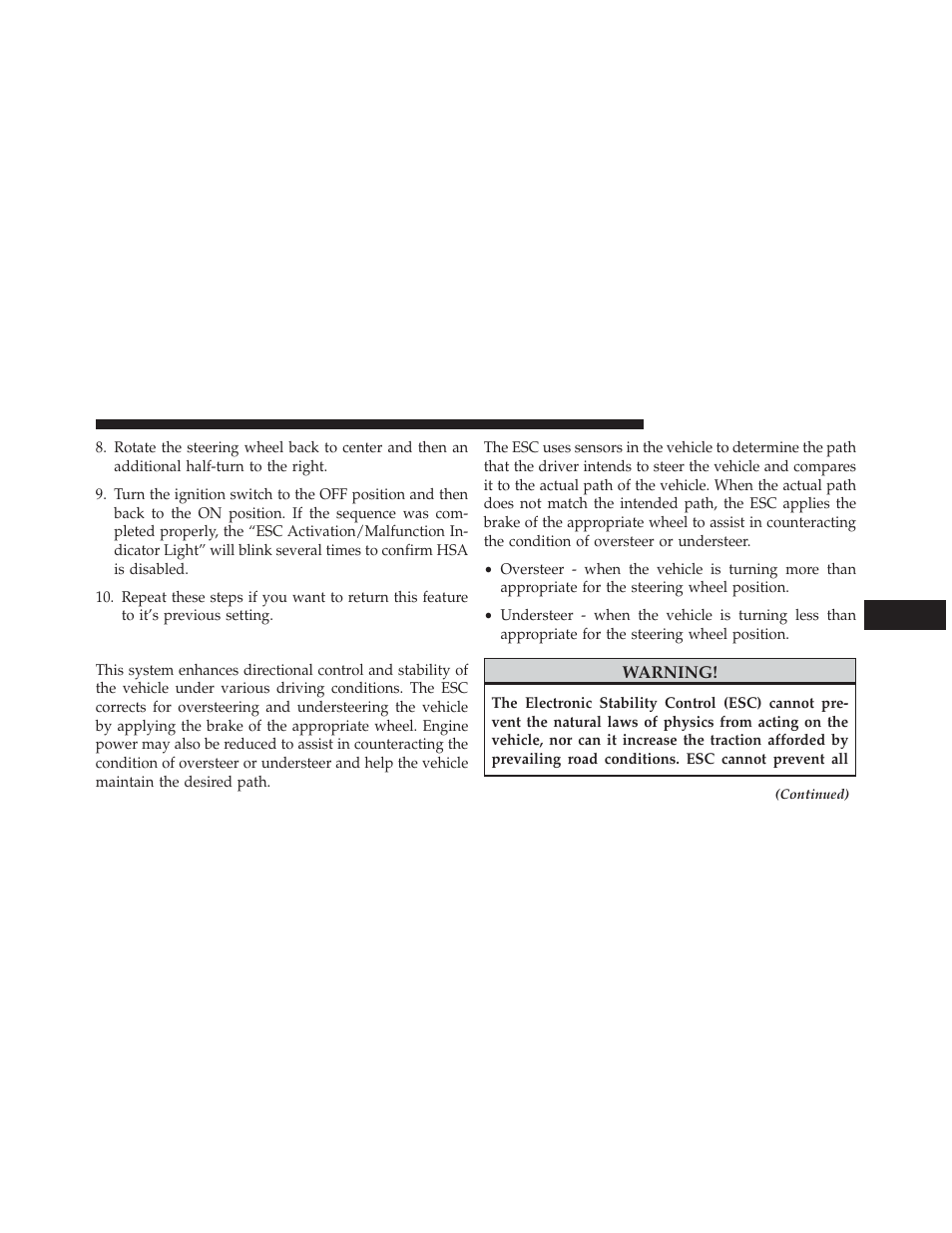 Electronic stability control (esc) | Dodge 2013 Challenger SRT8 User Manual | Page 333 / 512
