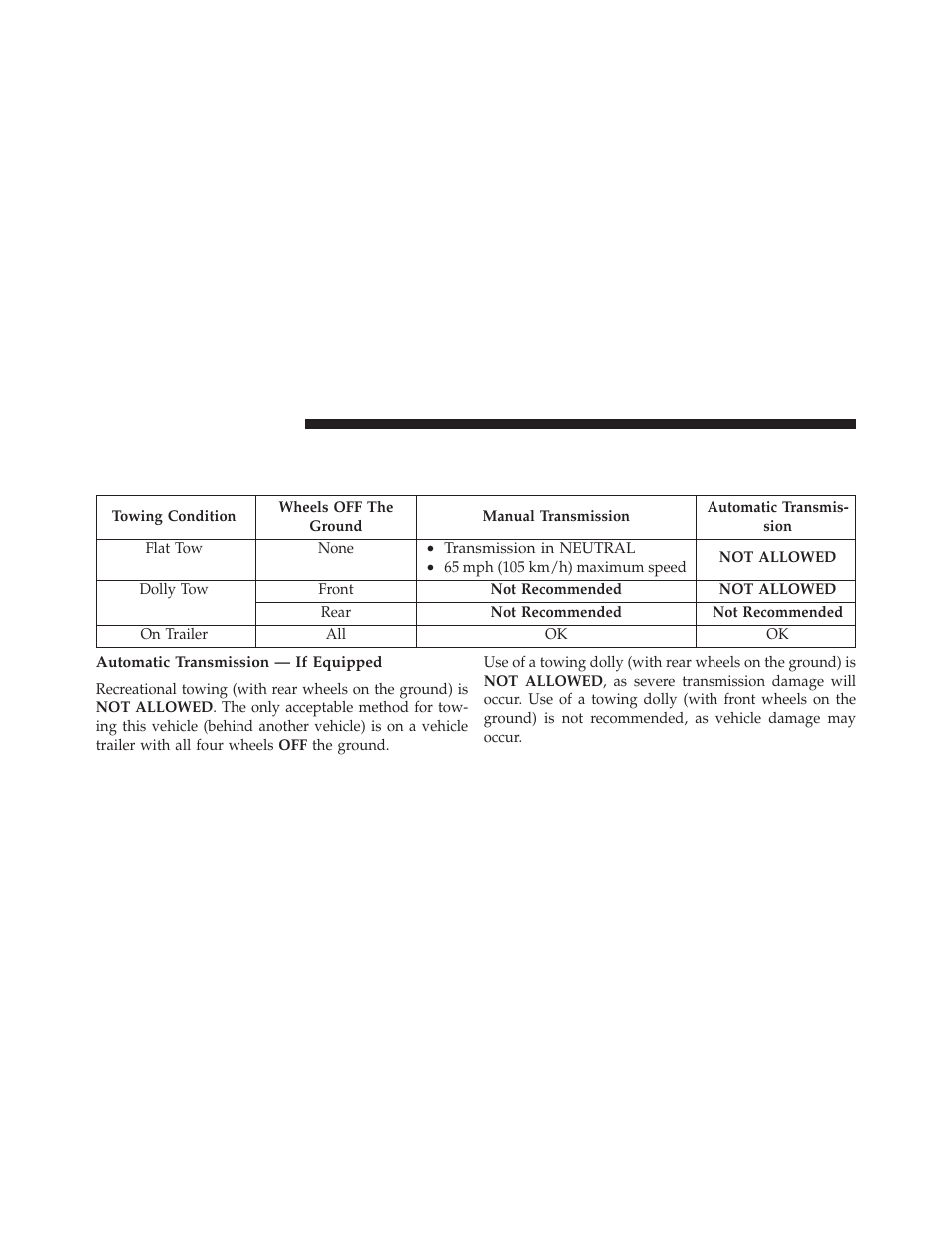Recreational towing (behind motorhome, etc.), Towing this vehicle behind another vehicle, Automatic transmission — if equipped | Recreational towing (behind, Motorhome, etc.) | Dodge 2013 Challenger SRT8 User Manual | Page 378 / 512