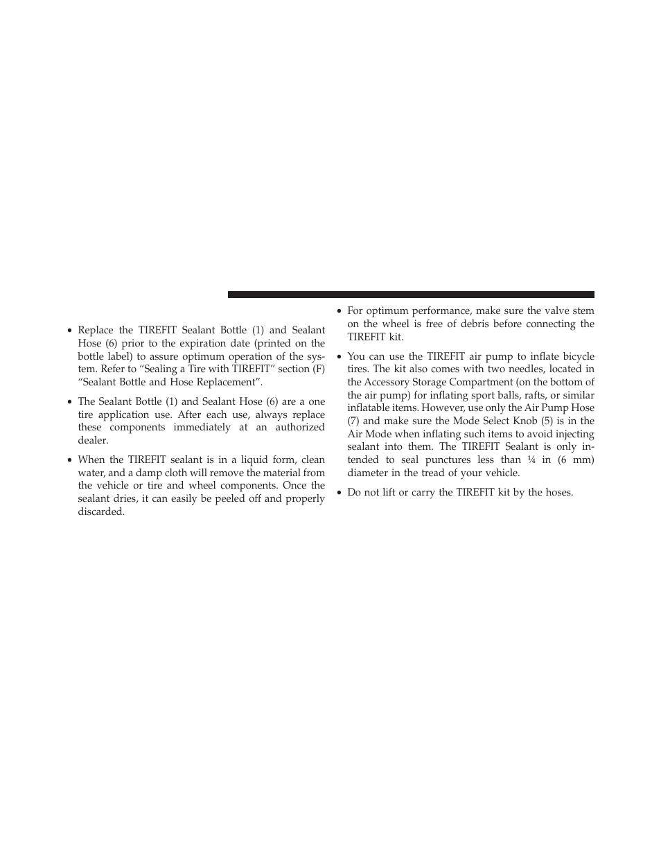 Tirefit usage precautions | Dodge 2013 Challenger SRT8 User Manual | Page 386 / 512