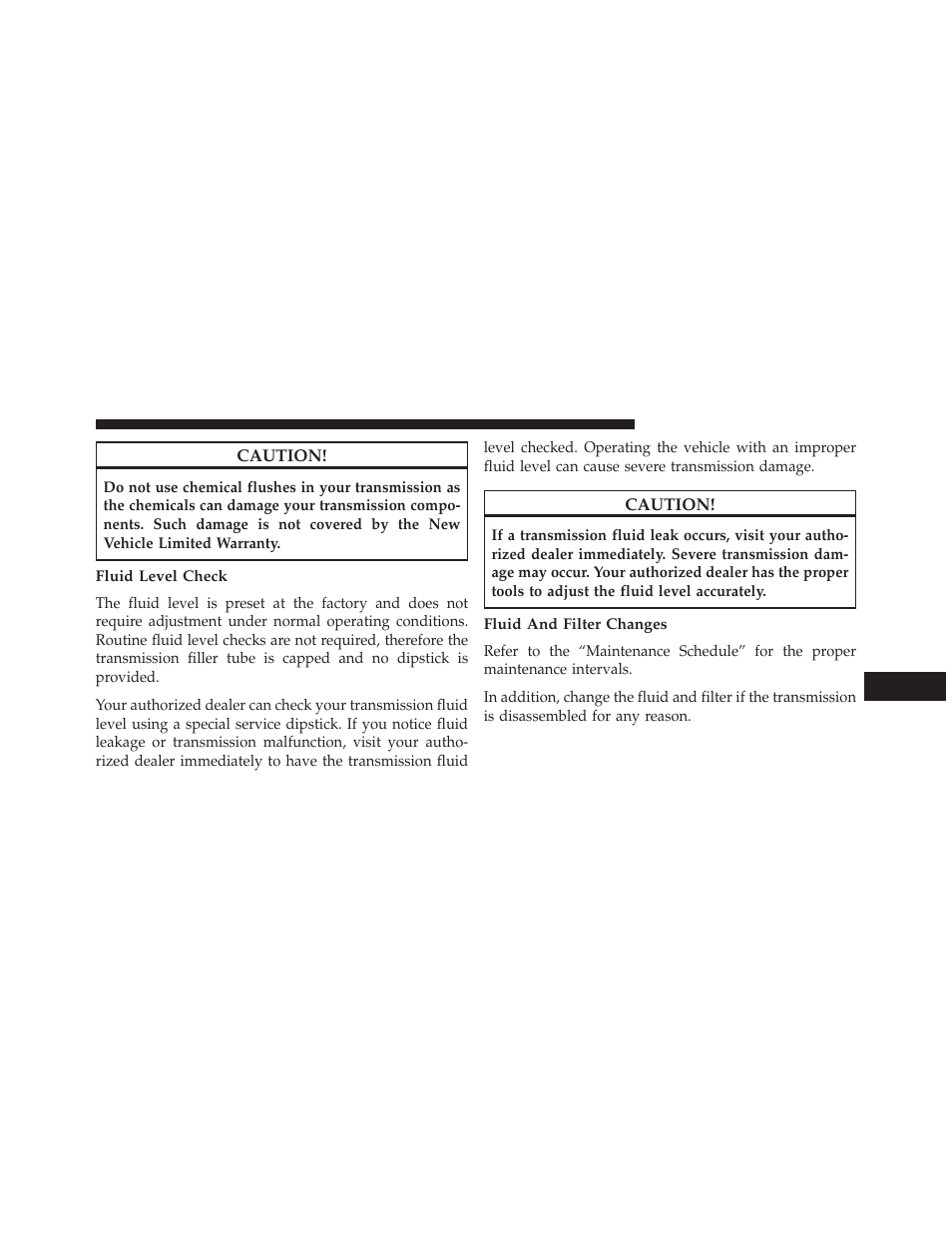 Fluid level check, Fluid and filter changes | Dodge 2013 Challenger SRT8 User Manual | Page 433 / 512