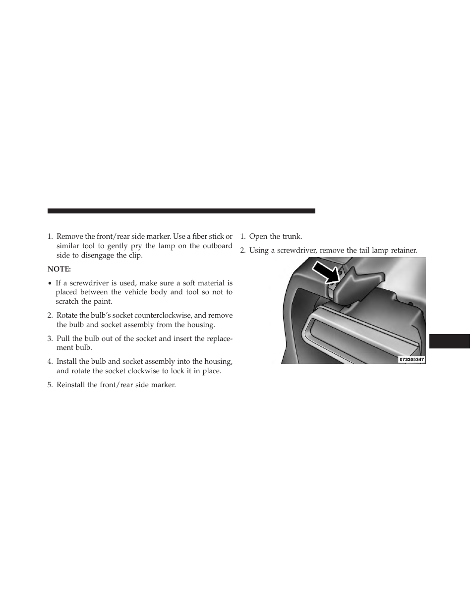 Front/rear side marker lamp, Tail/turn and stop lamp | Dodge 2013 Challenger SRT8 User Manual | Page 451 / 512