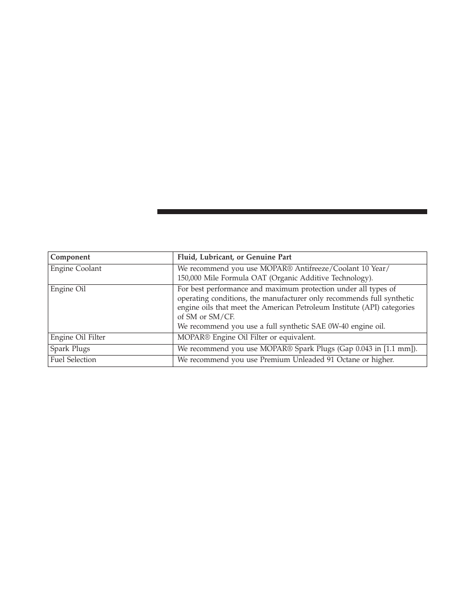 Fluids, lubricants and genuine parts, Engine | Dodge 2013 Challenger SRT8 User Manual | Page 456 / 512