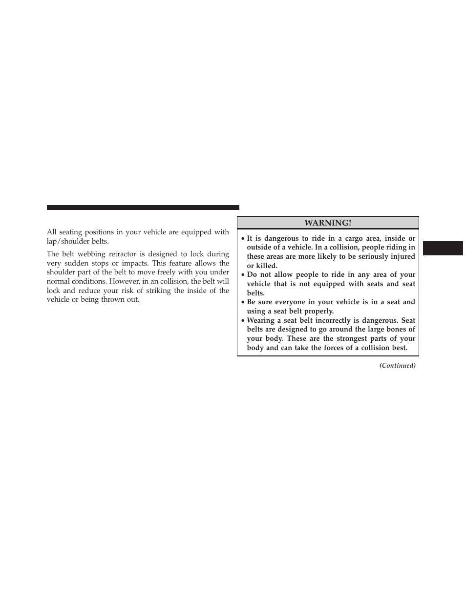 Lap/shoulder belts | Dodge 2013 Challenger SRT8 User Manual | Page 51 / 512