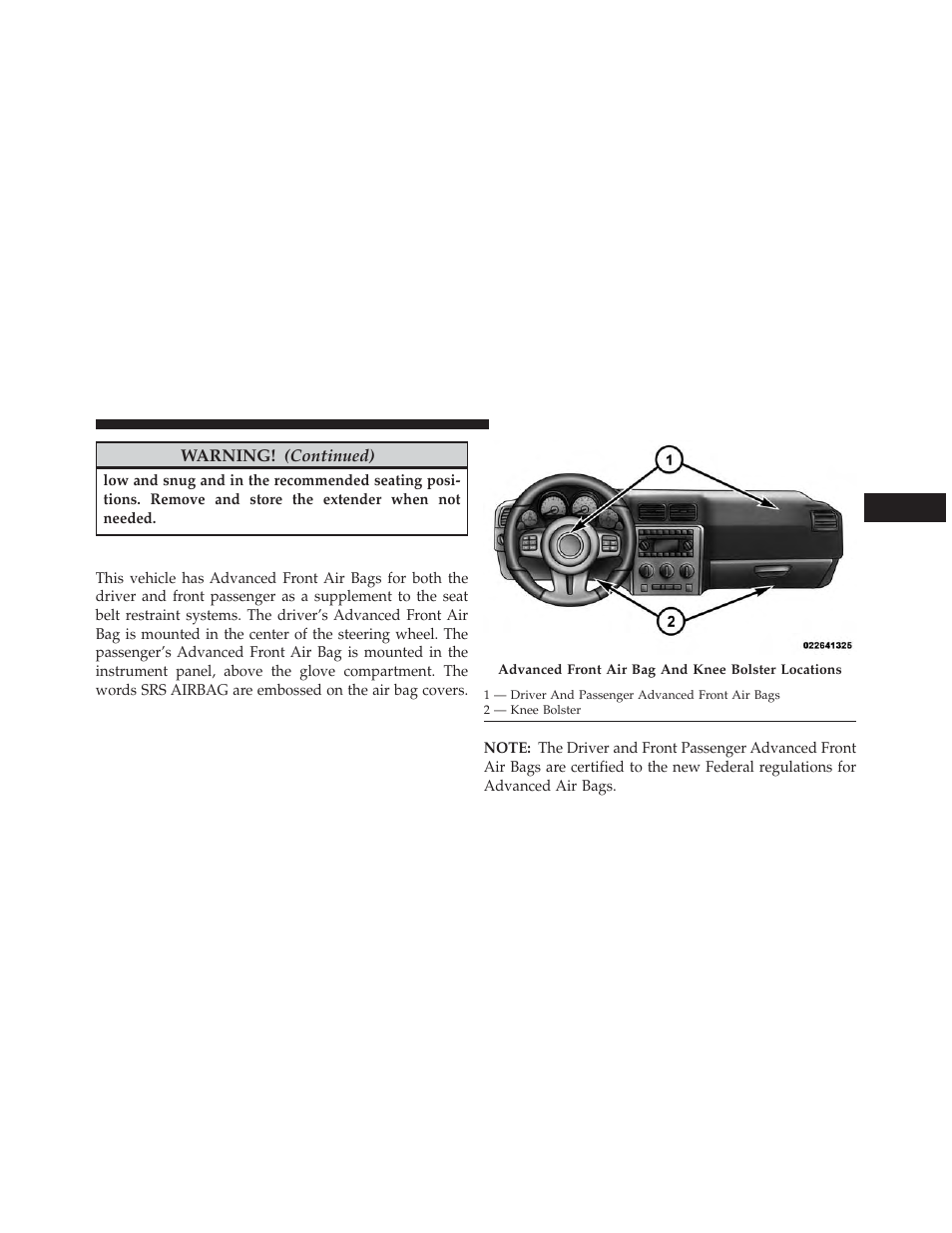 Supplemental restraint system (srs) — air bags, Supplemental restraint system (srs), Air bags | Dodge 2013 Challenger SRT8 User Manual | Page 61 / 512