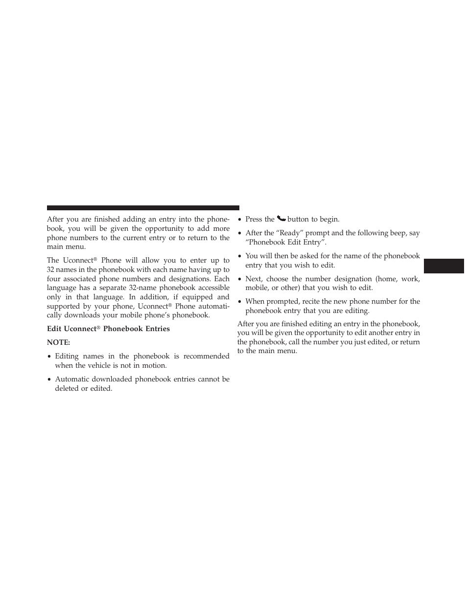 Edit uconnect? phonebook entries | Dodge 2013 Challenger User Manual | Page 131 / 537
