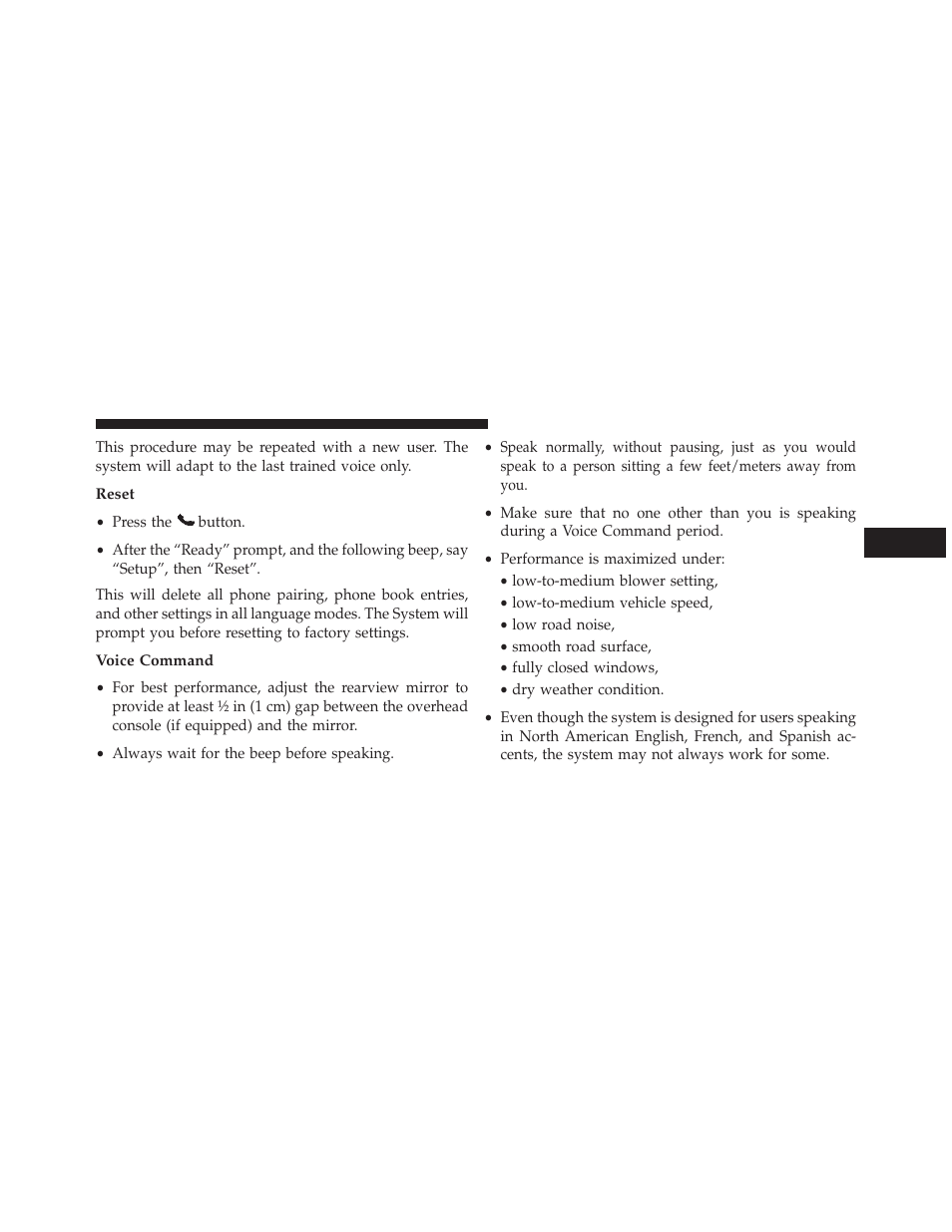 Reset, Voice command | Dodge 2013 Challenger User Manual | Page 145 / 537