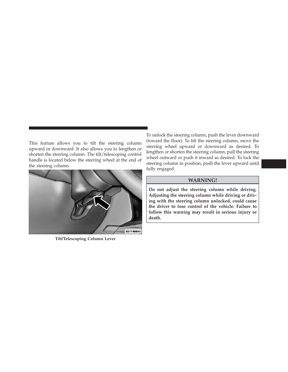 Tilt/telescoping steering column | Dodge 2013 Challenger User Manual | Page 183 / 537