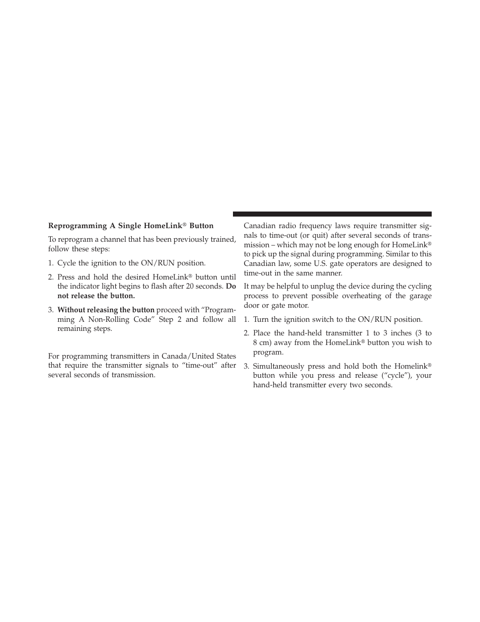 Reprogramming a single homelink? button, Canadian/gate operator programming | Dodge 2013 Challenger User Manual | Page 202 / 537