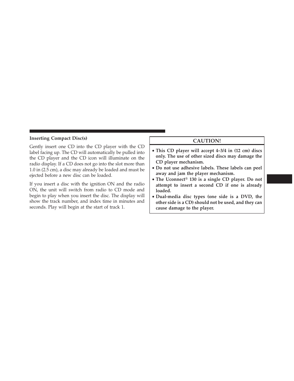 Inserting compact disc(s) | Dodge 2013 Challenger User Manual | Page 255 / 537