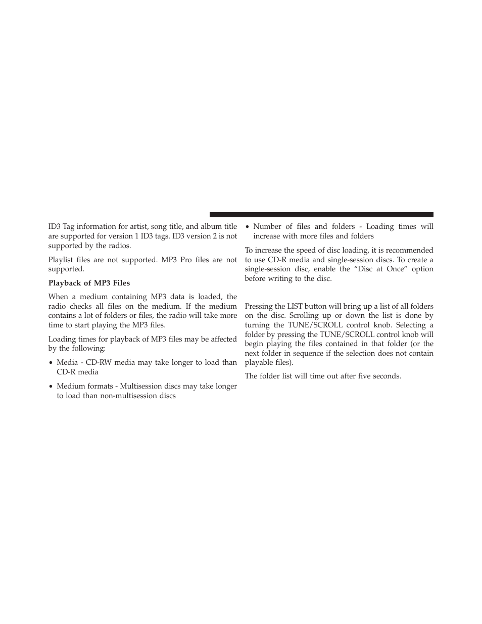 Playback of mp3 files, List button (cd mode for mp3 play) | Dodge 2013 Challenger User Manual | Page 270 / 537