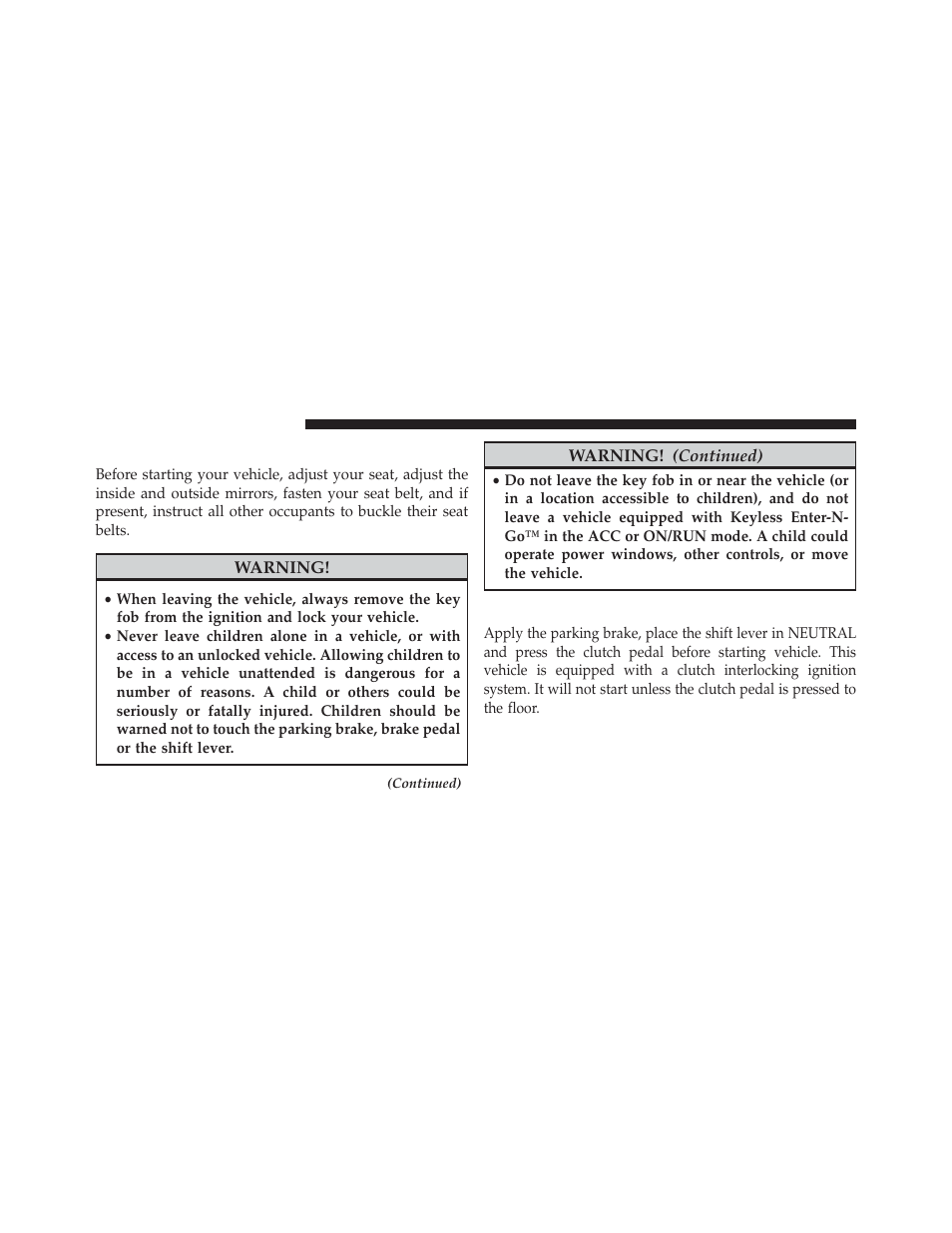 Starting procedures, Manual transmission – if equipped | Dodge 2013 Challenger User Manual | Page 302 / 537
