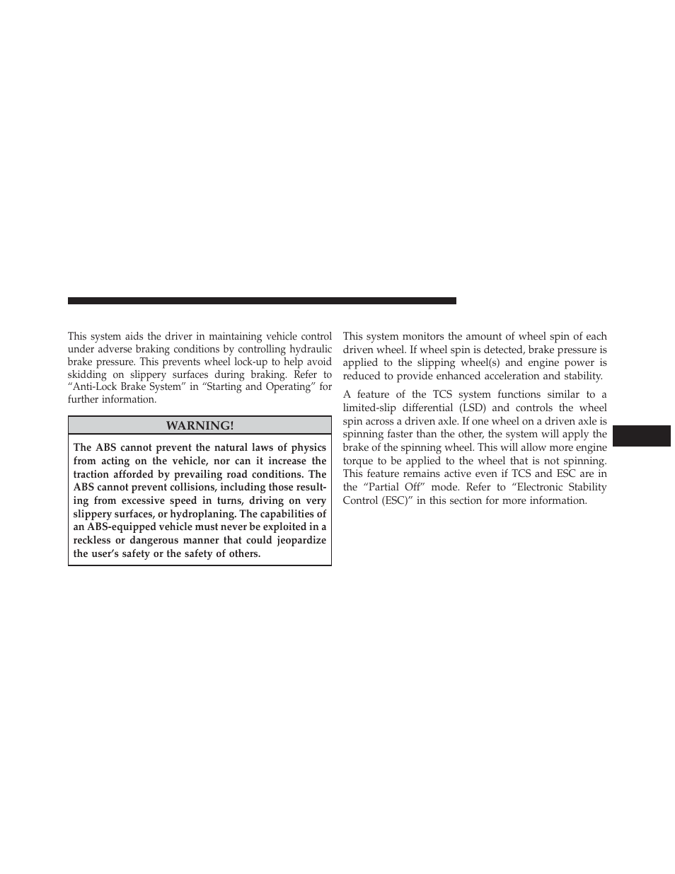 Anti-lock brake system (abs) – if equipped, Traction control system (tcs) – if equipped | Dodge 2013 Challenger User Manual | Page 339 / 537