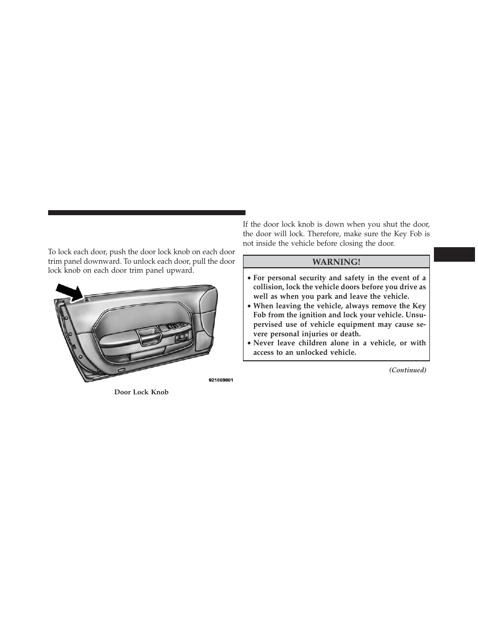 Door locks, Manual door locks | Dodge 2013 Challenger User Manual | Page 35 / 537