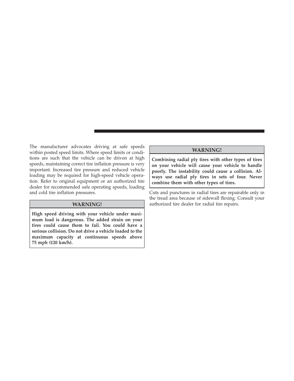 Tire pressures for high speed operation, Radial ply tires | Dodge 2013 Challenger User Manual | Page 360 / 537
