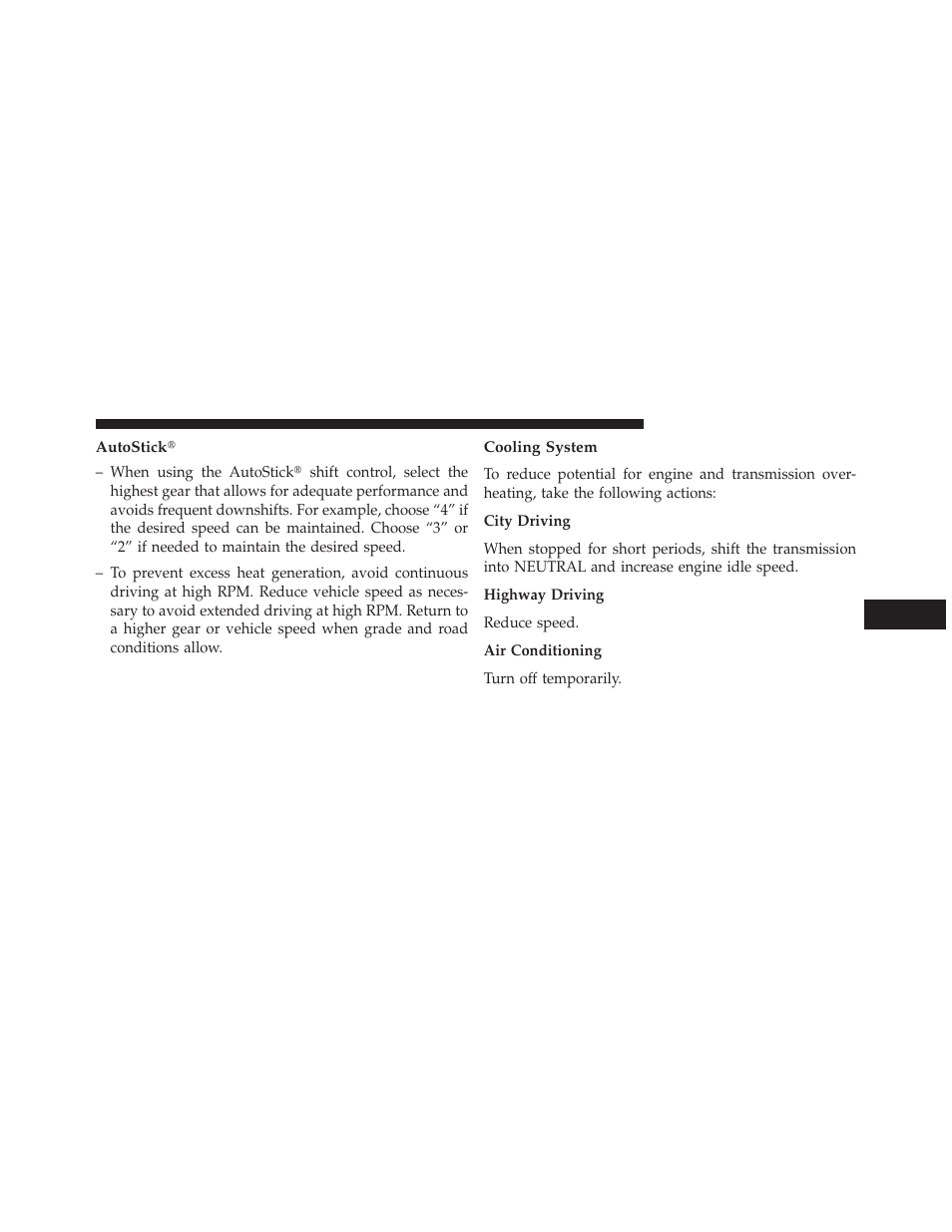 Autostick, Cooling system | Dodge 2013 Challenger User Manual | Page 401 / 537