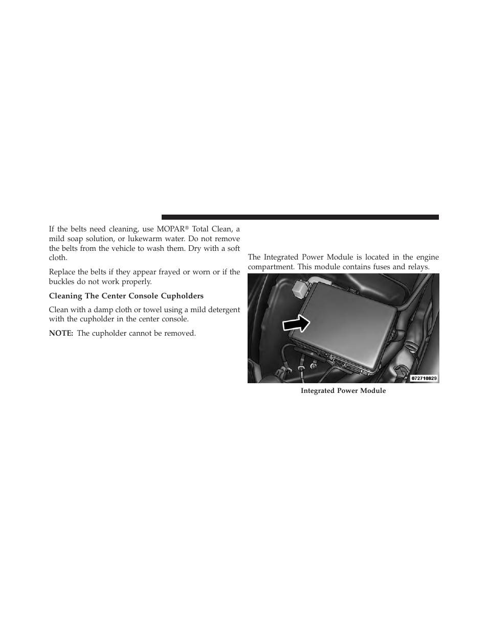 Cleaning the center console cupholders, Fuses, Integrated power module | Dodge 2013 Challenger User Manual | Page 476 / 537