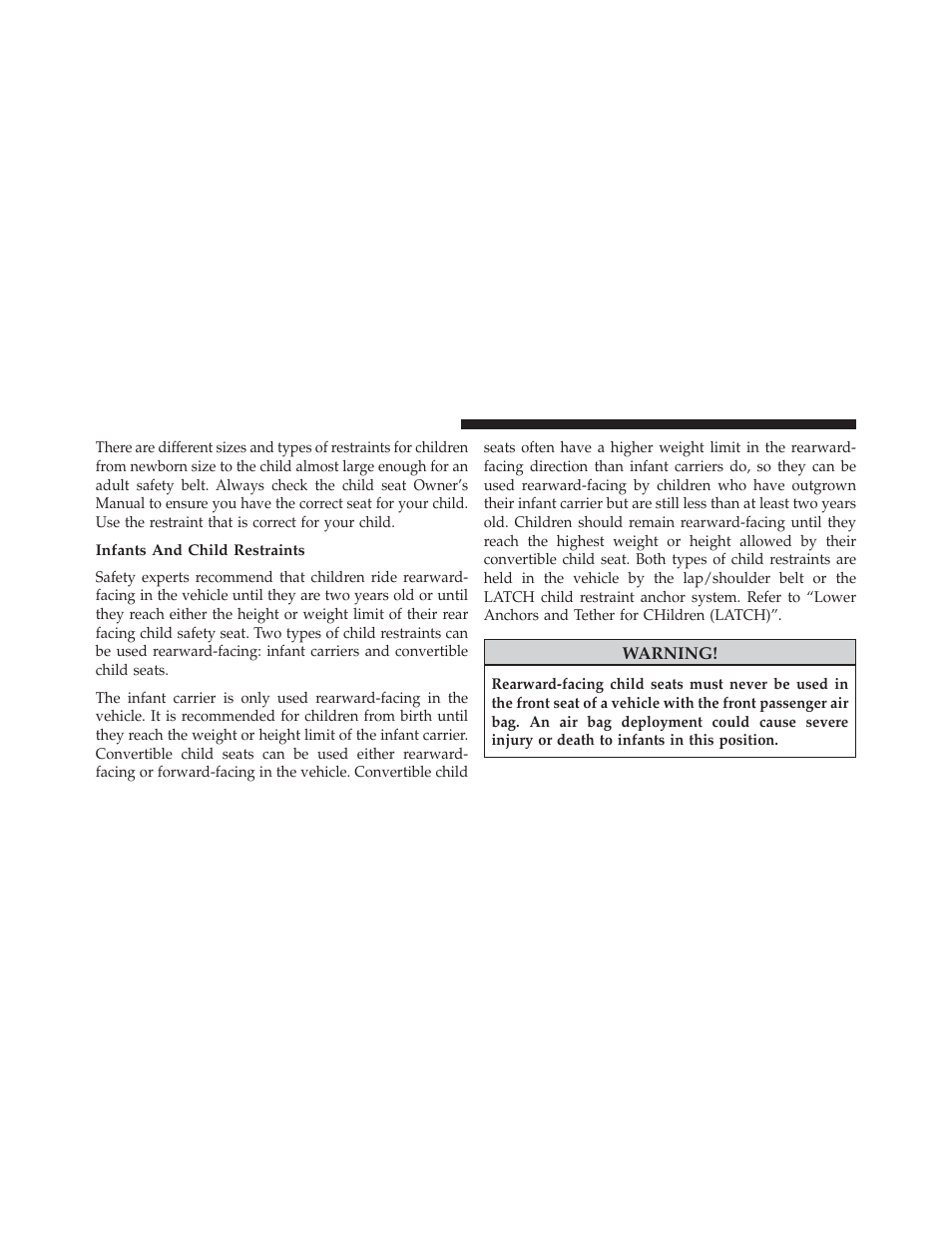 Infants and child restraints | Dodge 2013 Challenger User Manual | Page 76 / 537