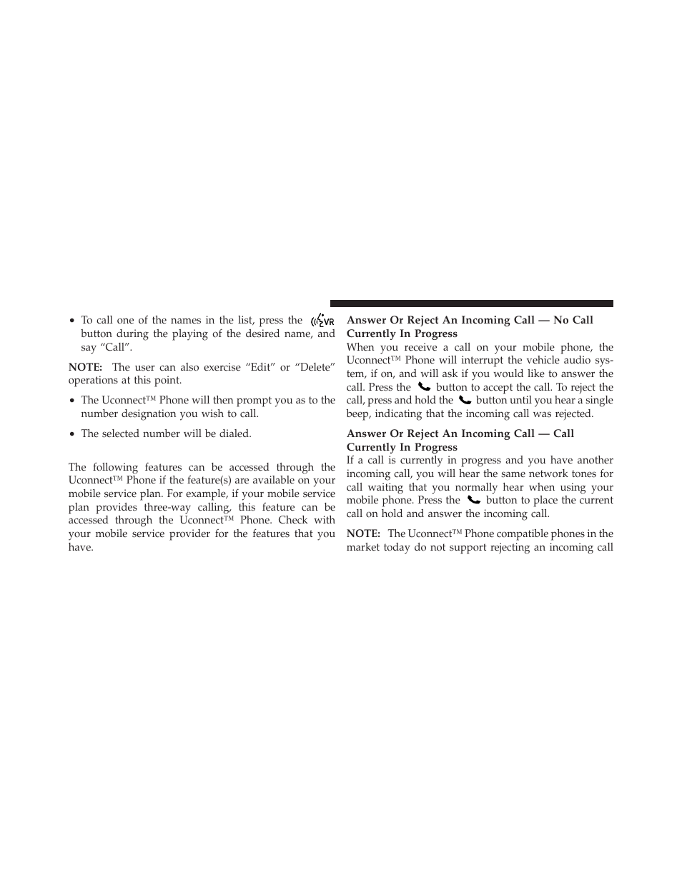 Phone call features | Dodge 2012 Ram User Manual | Page 116 / 730
