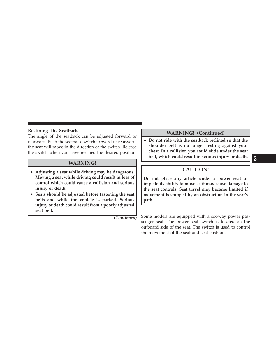 Passenger's power seat — if equipped, Passenger’s power seat — if equipped | Dodge 2012 Ram User Manual | Page 143 / 730