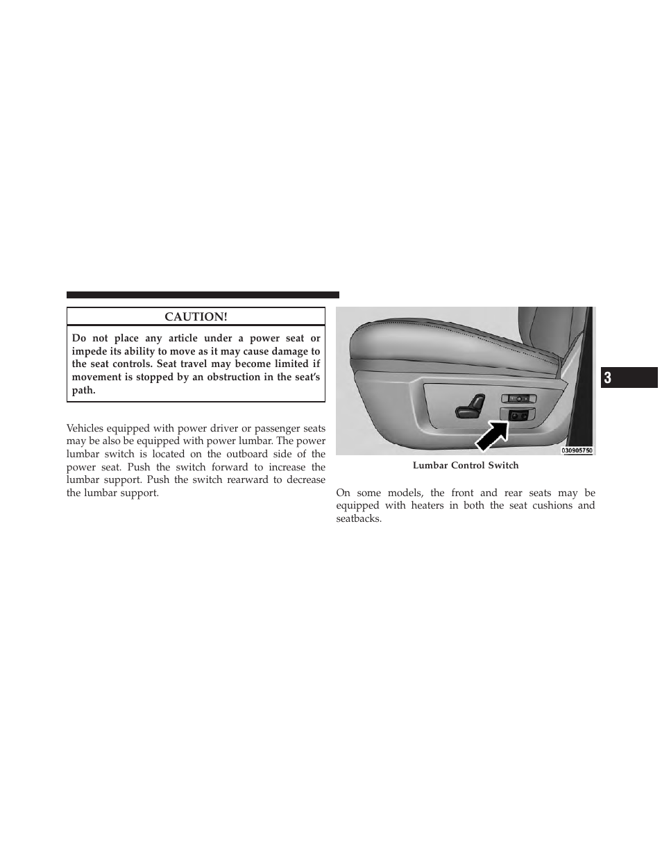 Power lumbar — if equipped, Heated seats — if equipped | Dodge 2012 Ram User Manual | Page 145 / 730