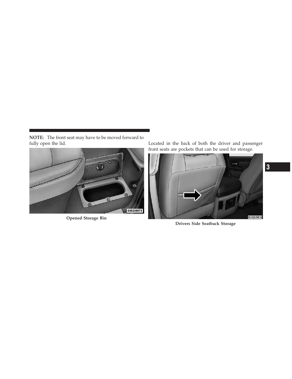 Seatback storage | Dodge 2012 Ram User Manual | Page 219 / 730