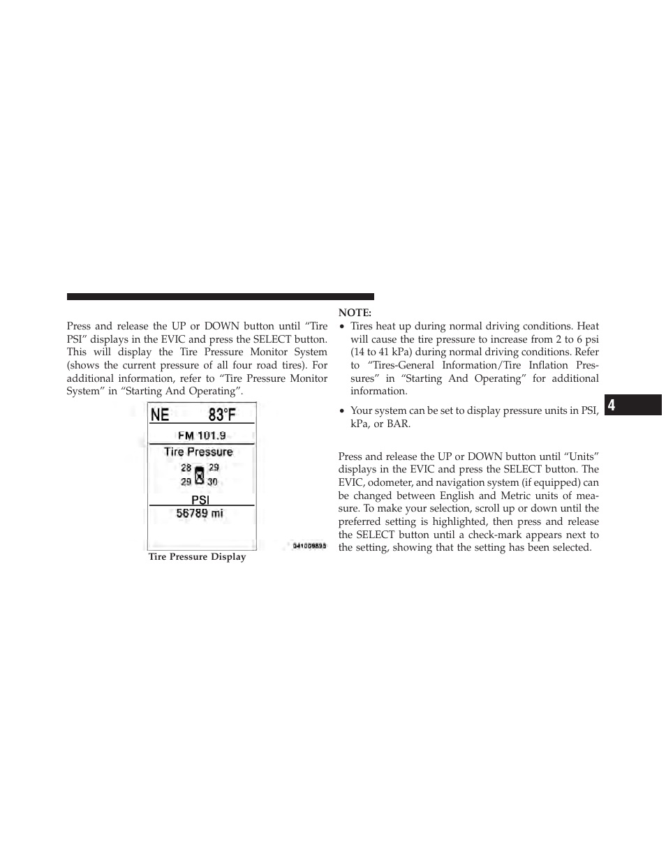 Tire psi, Units | Dodge 2012 Ram User Manual | Page 281 / 730