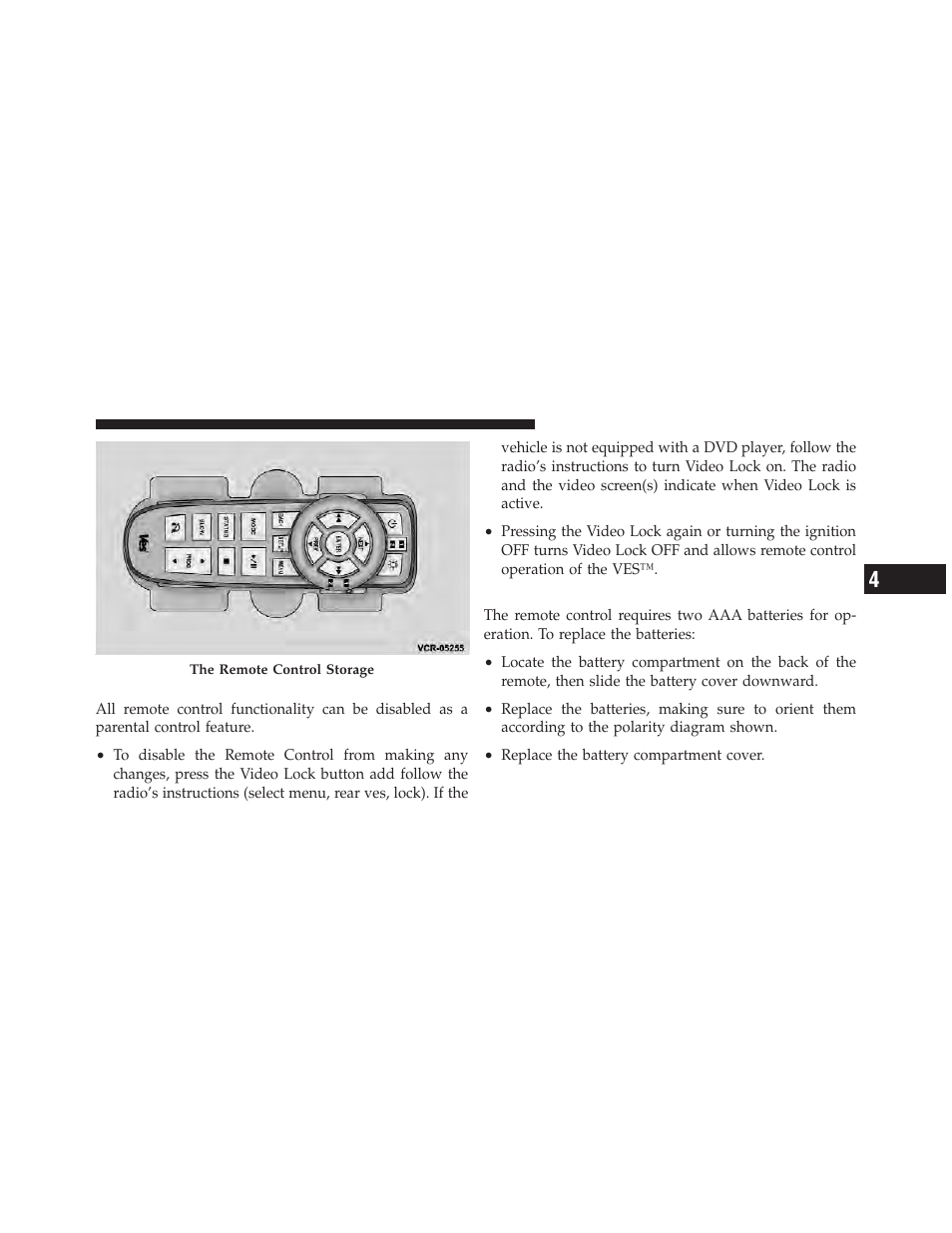 Locking the remote control, Replacing the batteries | Dodge 2012 Ram User Manual | Page 337 / 730