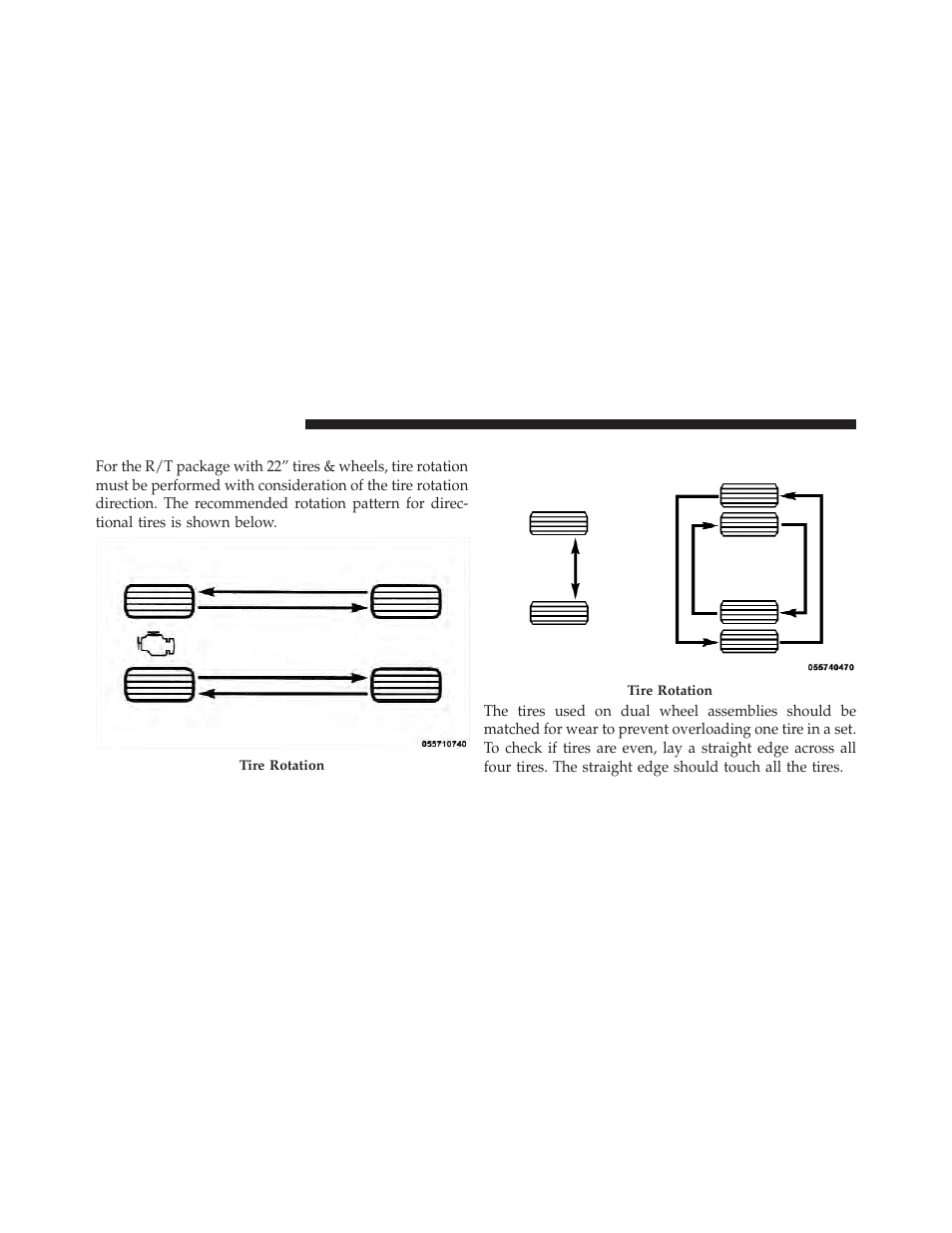 Directional tires – if equipped, Dual rear wheels – if equipped | Dodge 2012 Ram User Manual | Page 518 / 730