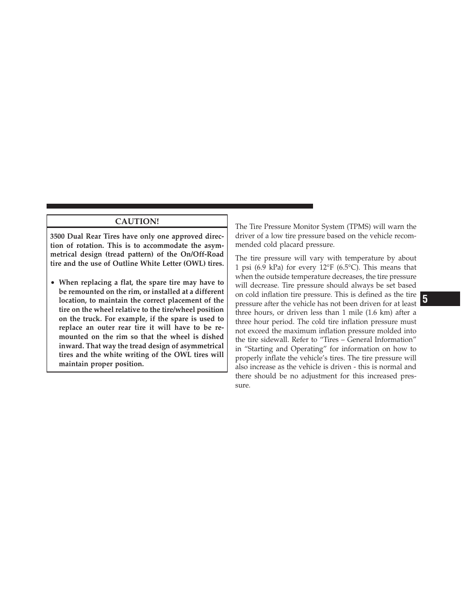 Tire pressure monitor system (tpms) | Dodge 2012 Ram User Manual | Page 519 / 730