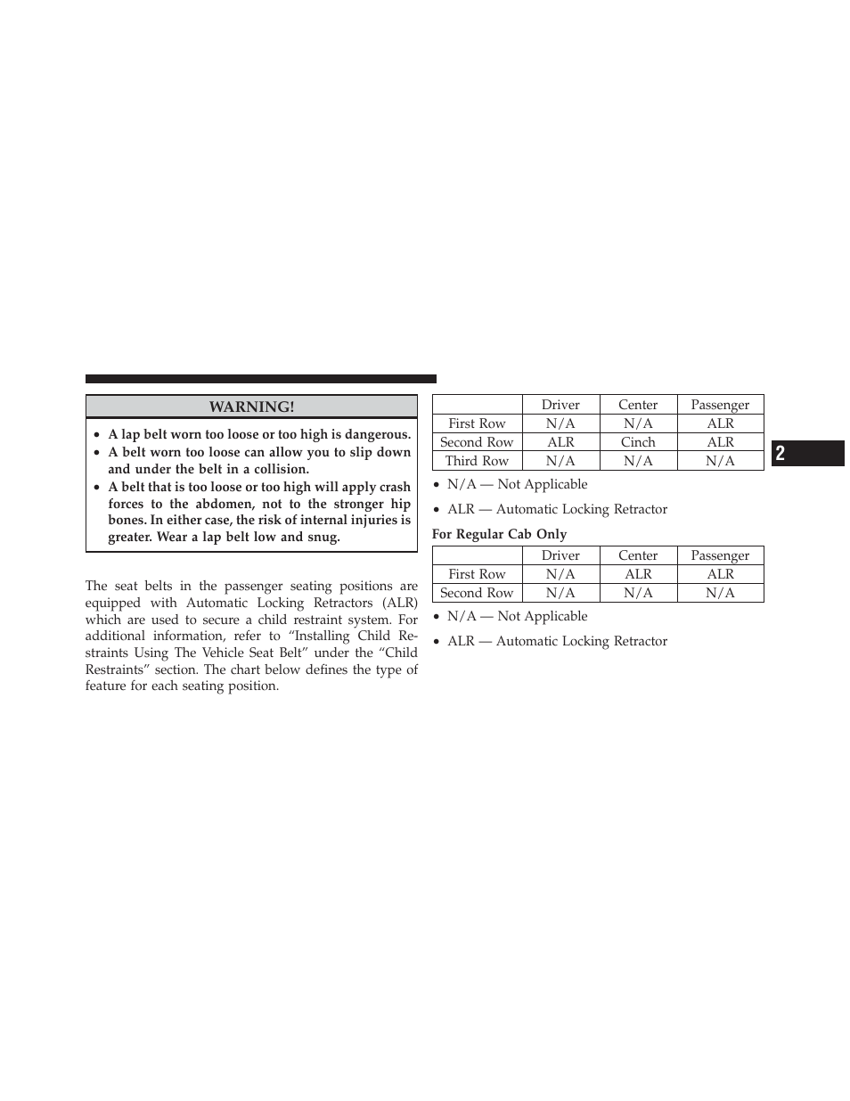 Seat belts in passenger seating positions | Dodge 2012 Ram User Manual | Page 53 / 730