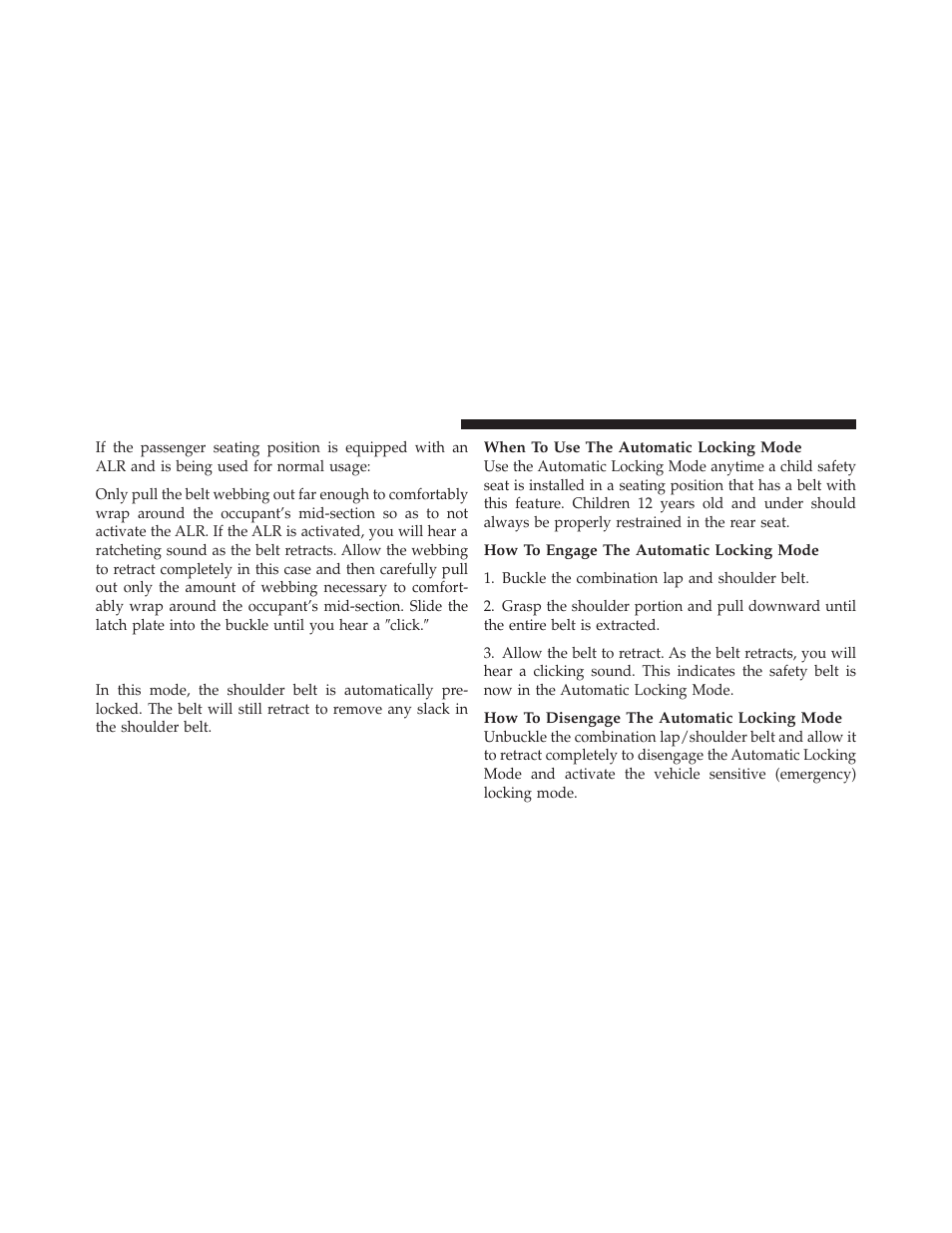 Automatic locking retractor (alr) mode, If equipped | Dodge 2012 Ram User Manual | Page 54 / 730