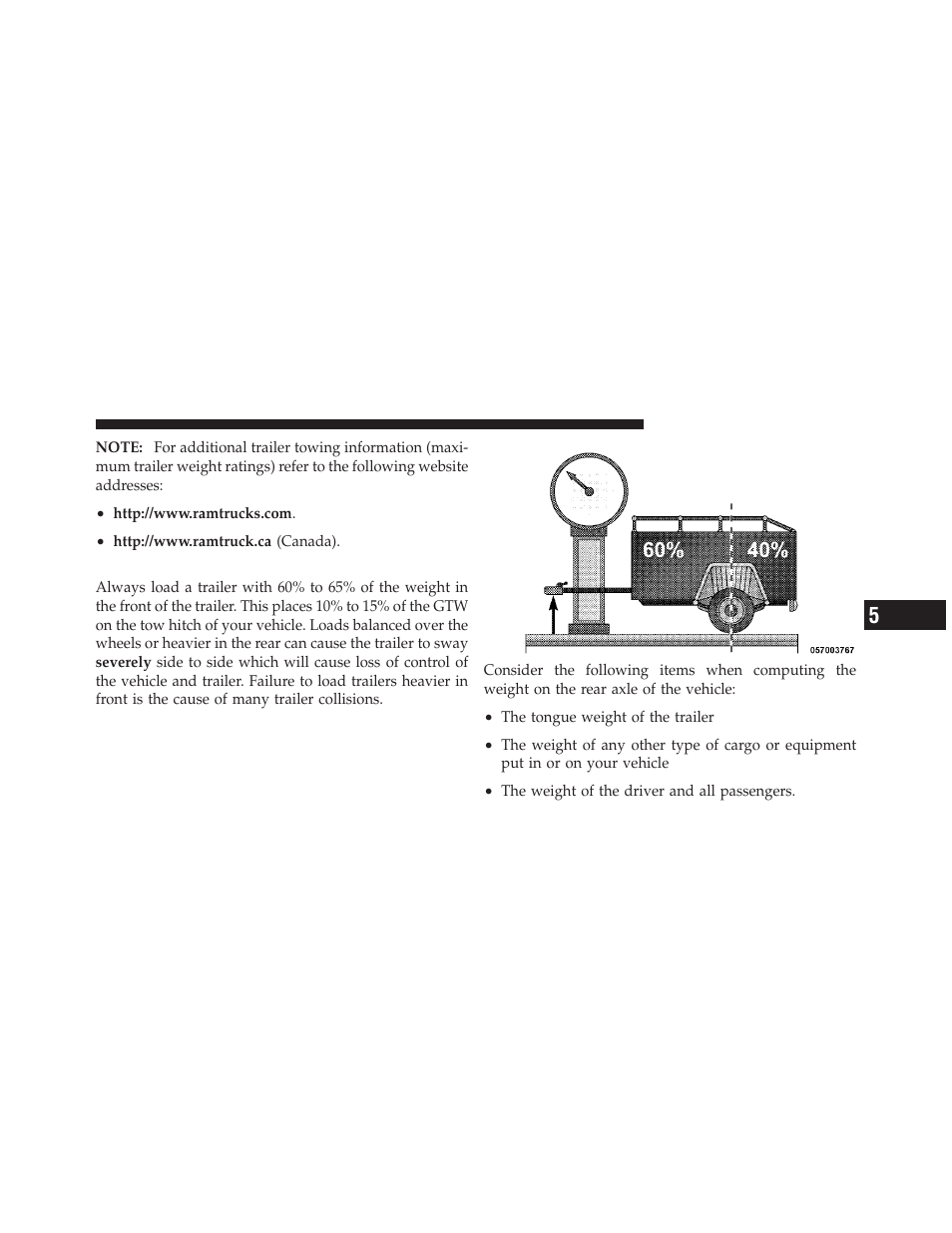 Trailer and tongue weight | Dodge 2012 Ram User Manual | Page 555 / 730