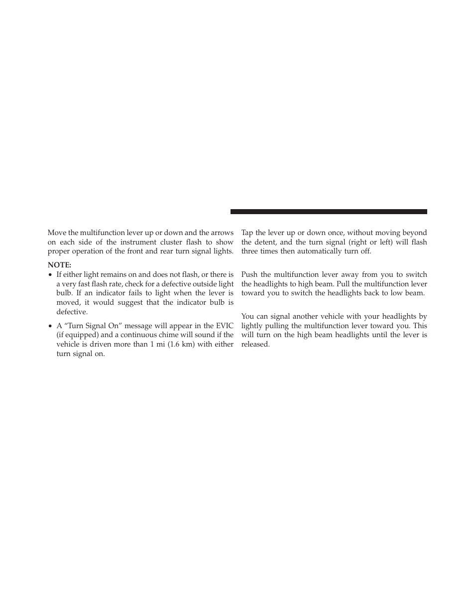 Turn signals, Lane change assist, High/low beam switch | Flash-to-pass | Dodge 2012 Charger SRT8 User Manual | Page 206 / 573