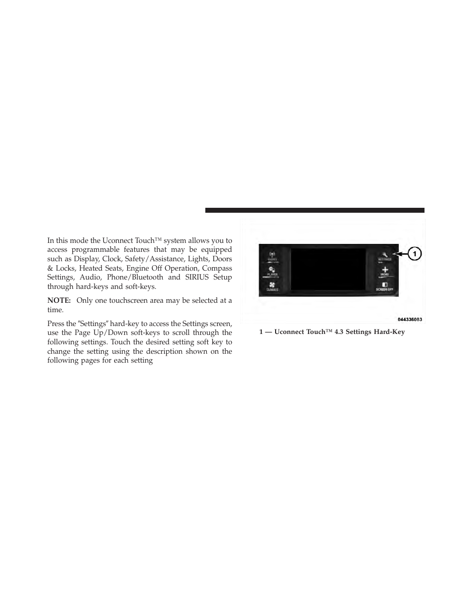 Customer programmable features, Uconnect touch™ 4.3 settings | Dodge 2012 Charger SRT8 User Manual | Page 316 / 573