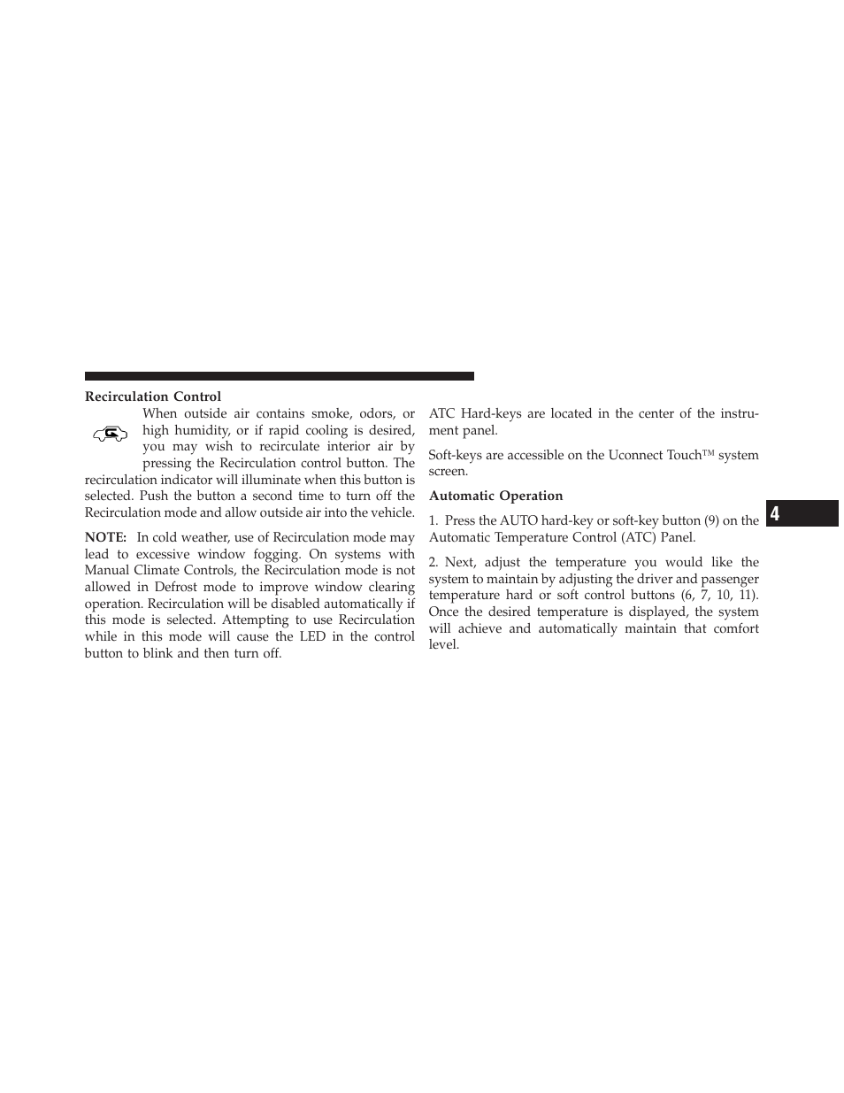 Automatic temperature control (atc) | Dodge 2012 Charger SRT8 User Manual | Page 359 / 573