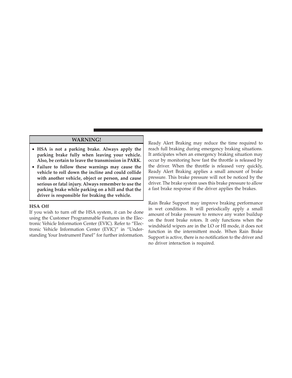 Ready alert braking, Rain brake support | Dodge 2012 Charger SRT8 User Manual | Page 402 / 573