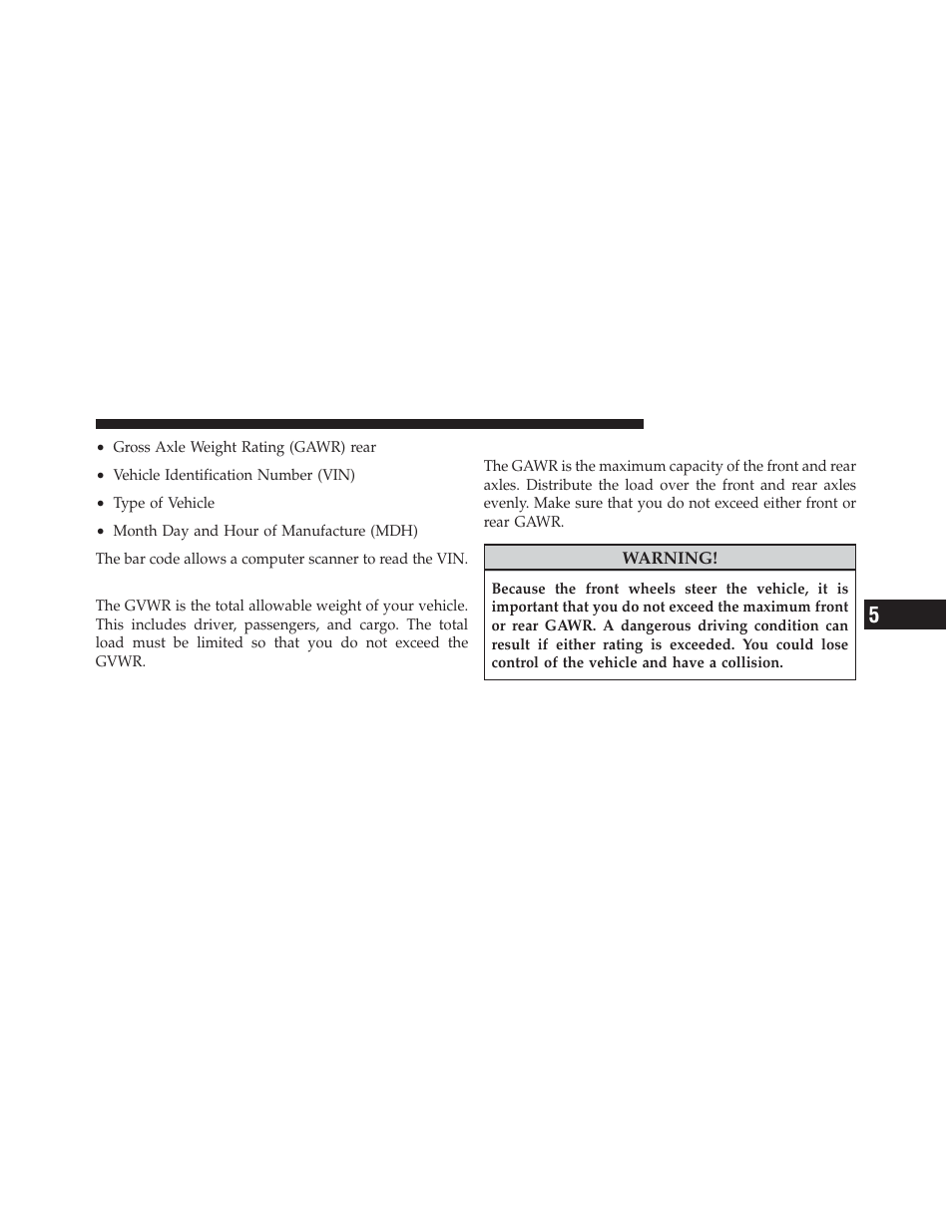 Gross vehicle weight rating (gvwr), Gross axle weight rating (gawr) | Dodge 2012 Charger SRT8 User Manual | Page 443 / 573