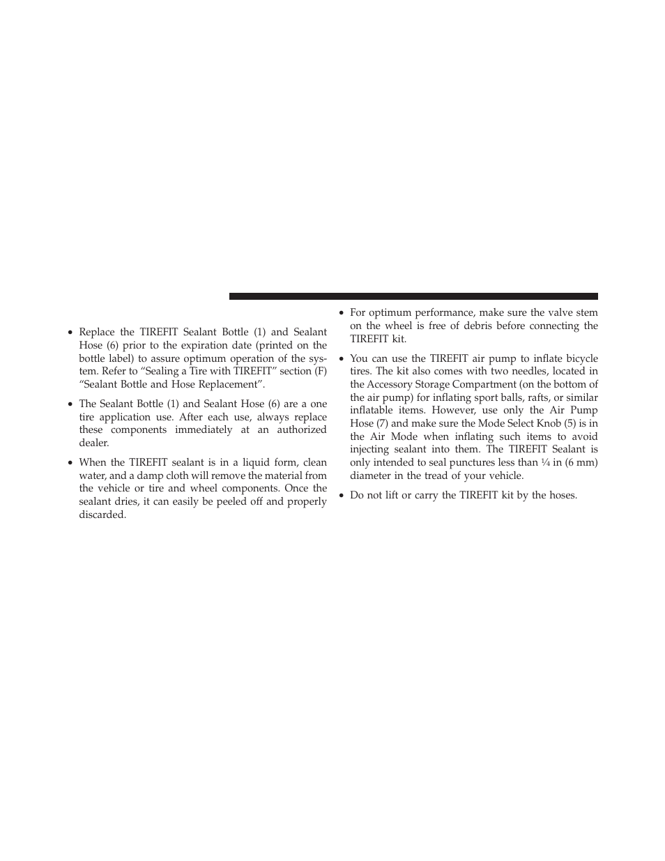 Tirefit usage precautions | Dodge 2012 Charger SRT8 User Manual | Page 452 / 573